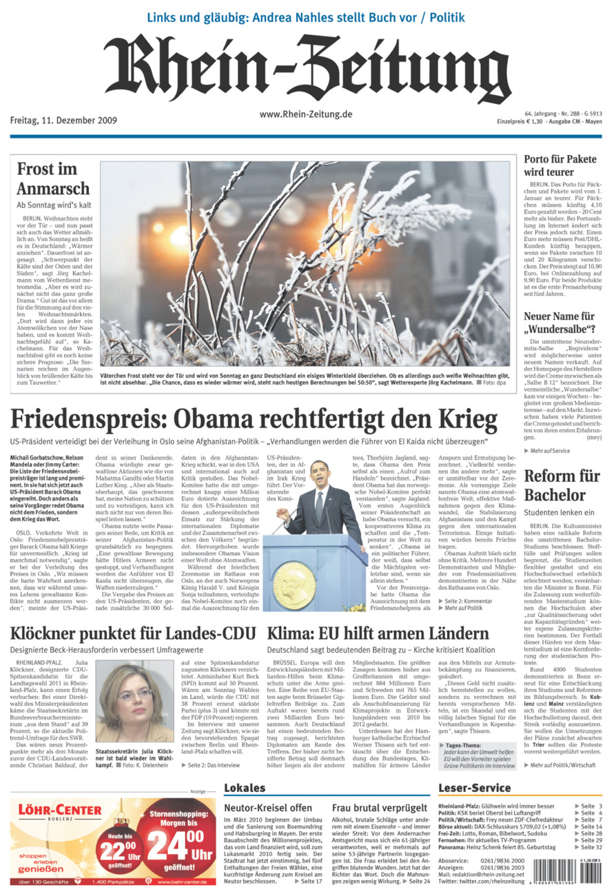 Rhein-Zeitung Andernach & Mayen vom Freitag, 11.12.2009
