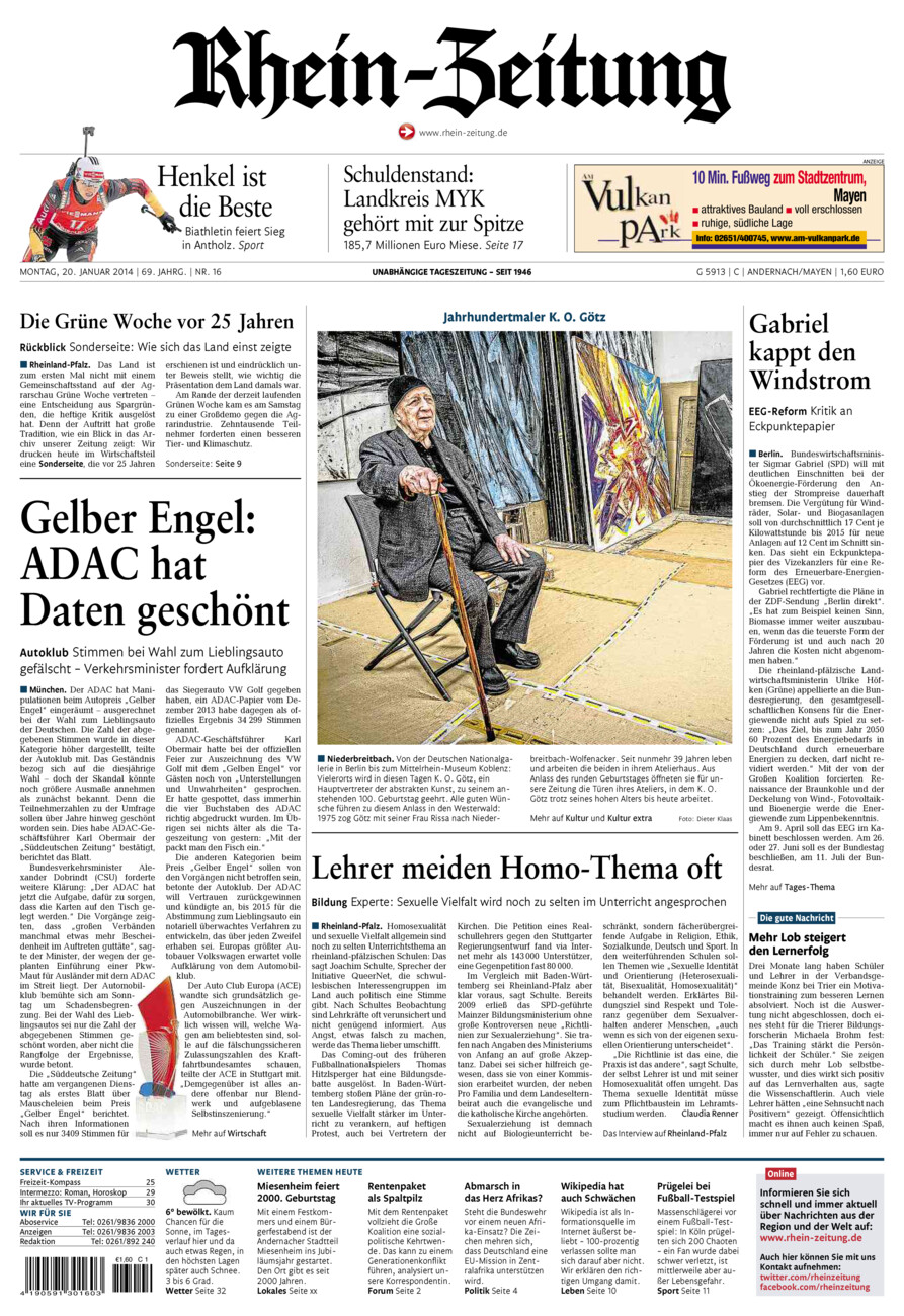 Rhein-Zeitung Andernach & Mayen vom Montag, 20.01.2014
