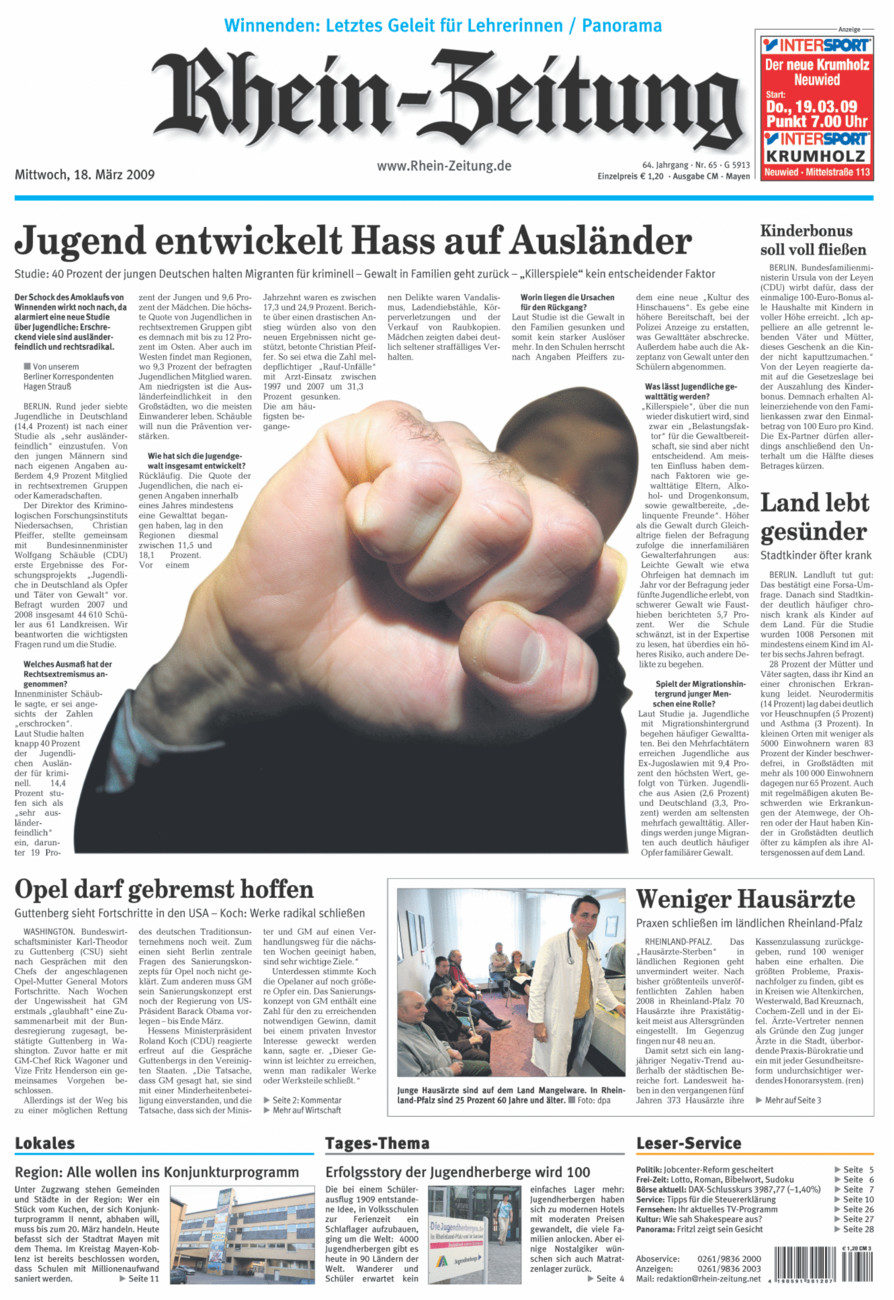 Rhein-Zeitung Andernach & Mayen vom Mittwoch, 18.03.2009
