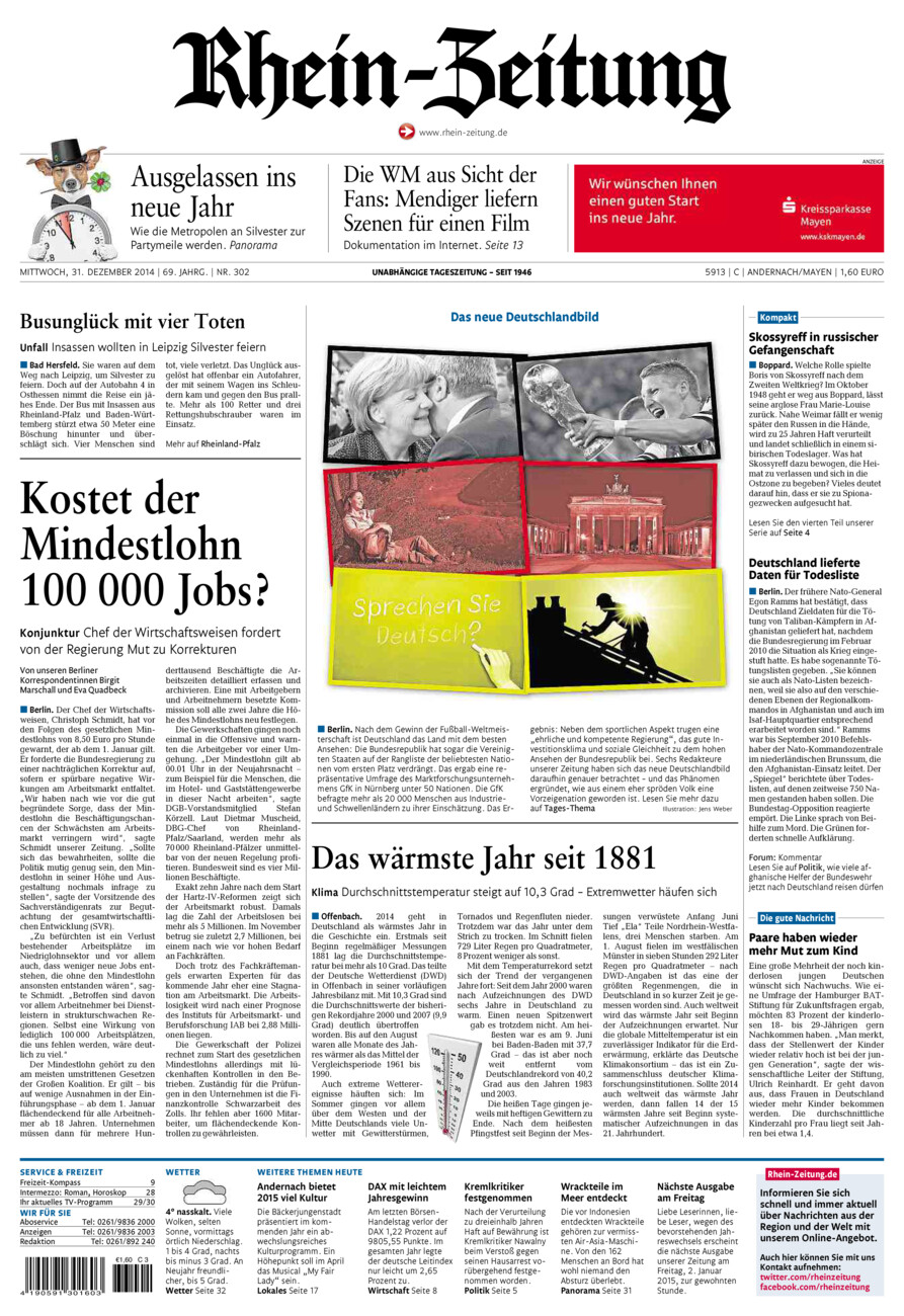 Rhein-Zeitung Andernach & Mayen vom Mittwoch, 31.12.2014