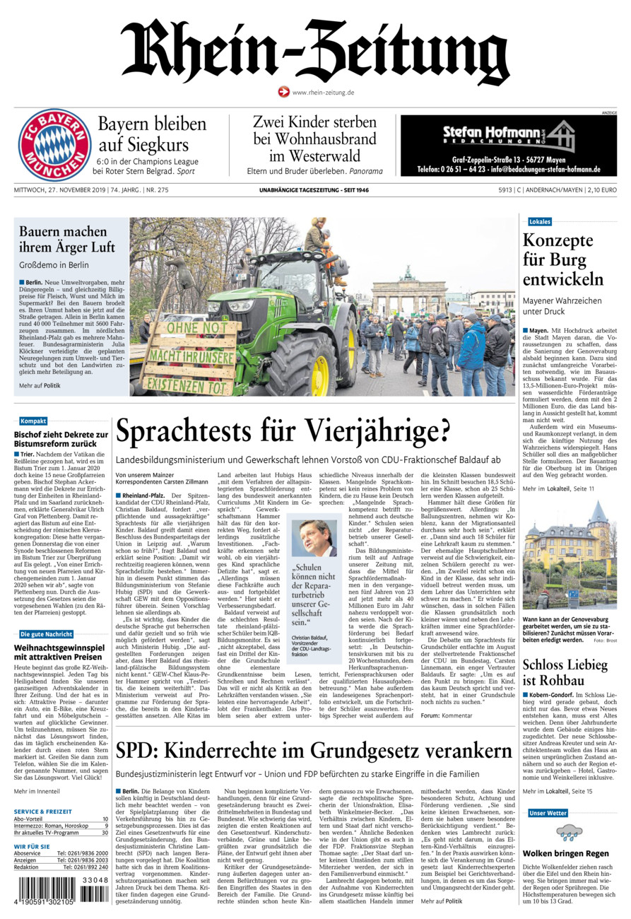 Rhein-Zeitung Andernach & Mayen vom Mittwoch, 27.11.2019