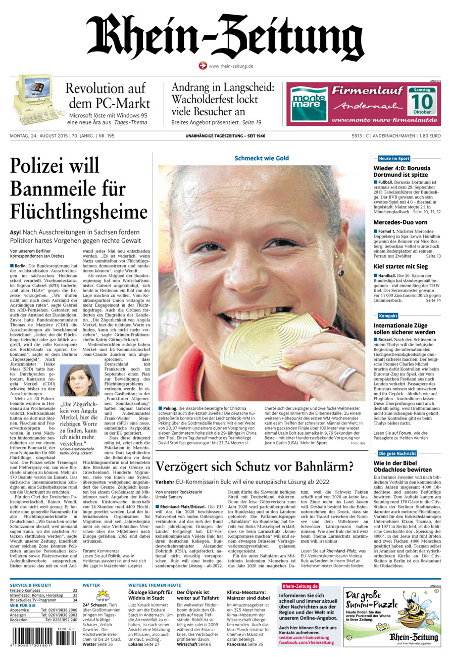 Rhein-Zeitung Andernach & Mayen vom Montag, 24.08.2015