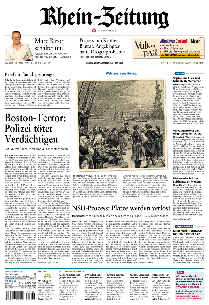 Rhein-Zeitung Andernach & Mayen vom Samstag, 20.04.2013