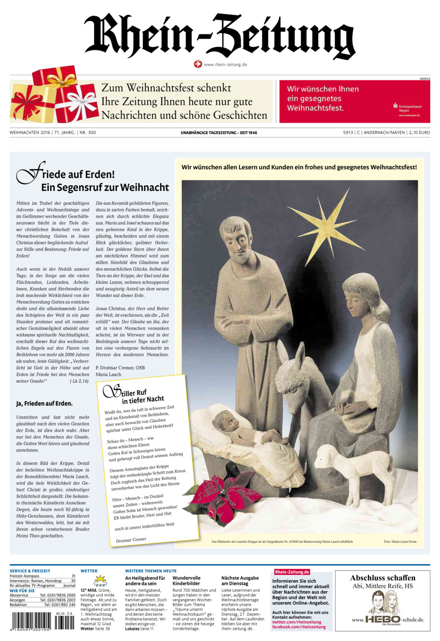 Rhein-Zeitung Andernach & Mayen vom Samstag, 24.12.2016