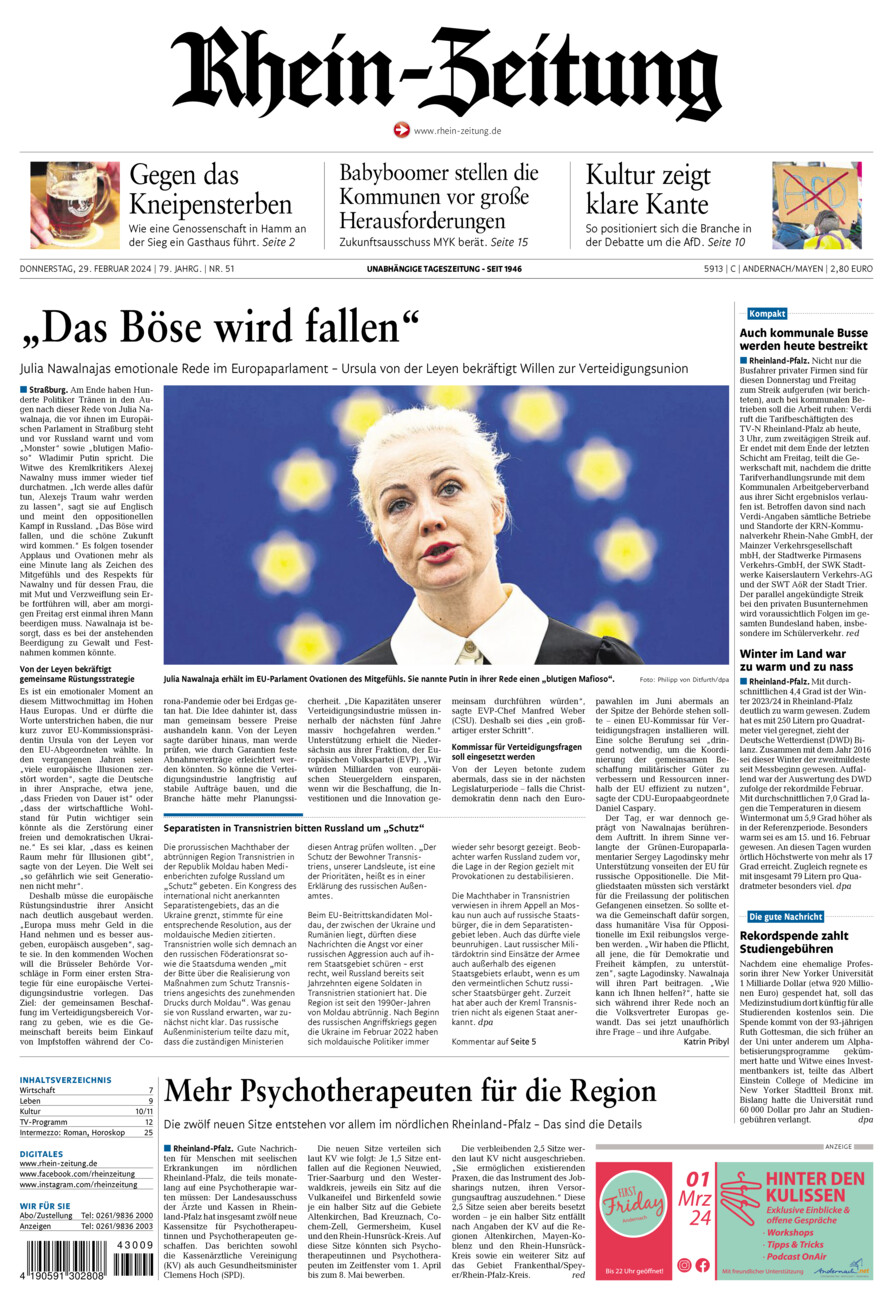Rhein-Zeitung Andernach & Mayen vom Donnerstag, 29.02.2024