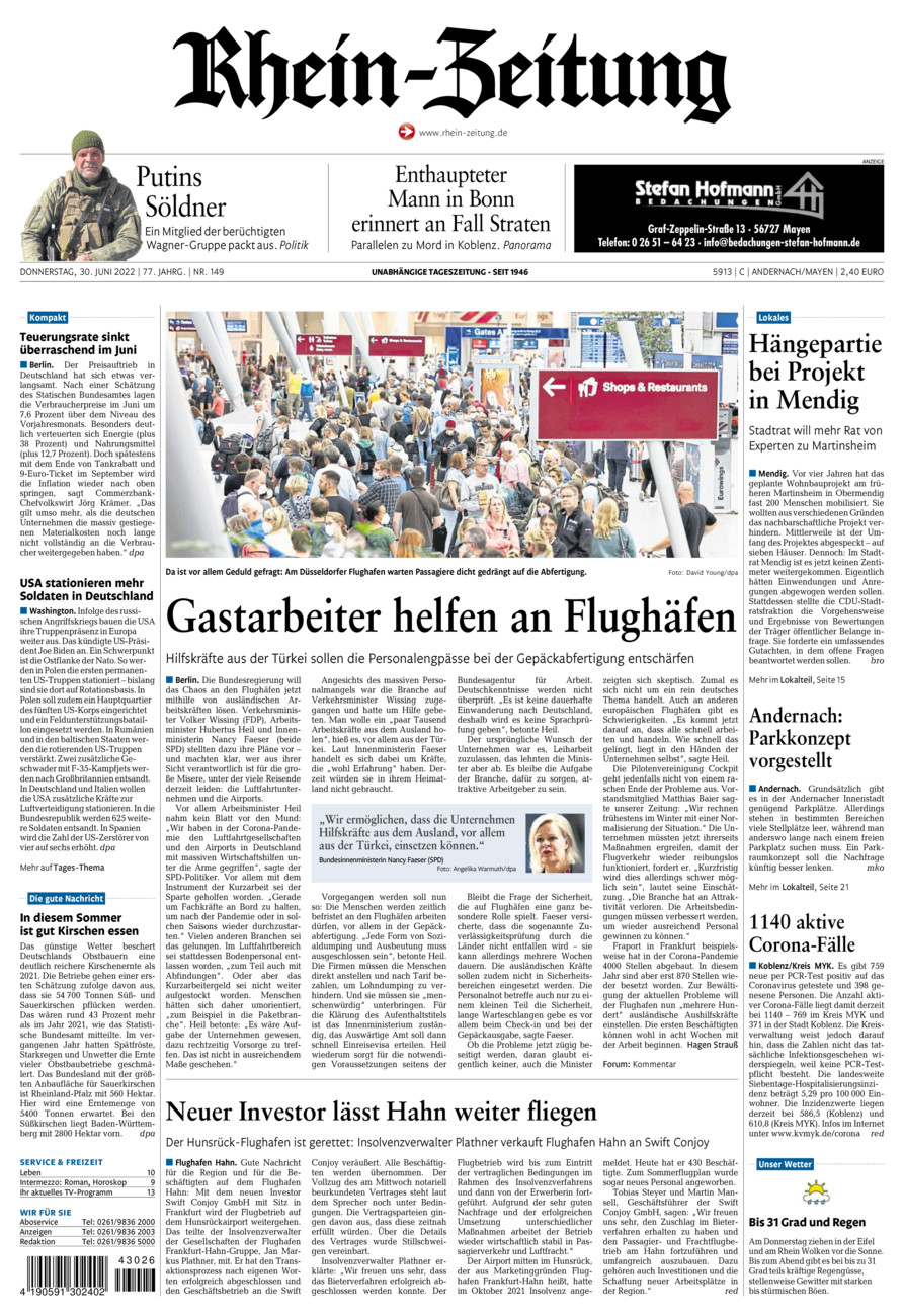 Rhein-Zeitung Andernach & Mayen vom Donnerstag, 30.06.2022