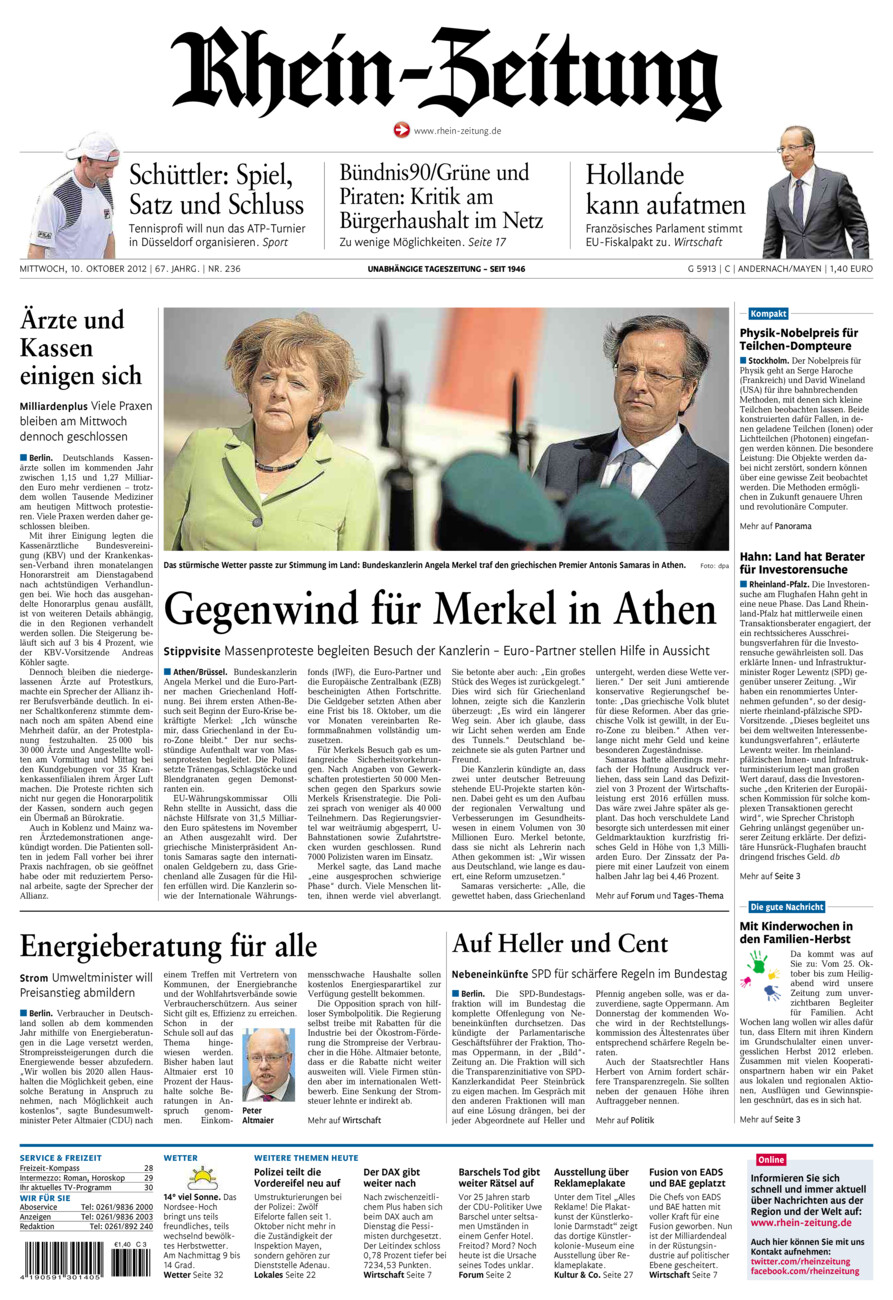 Rhein-Zeitung Andernach & Mayen vom Mittwoch, 10.10.2012
