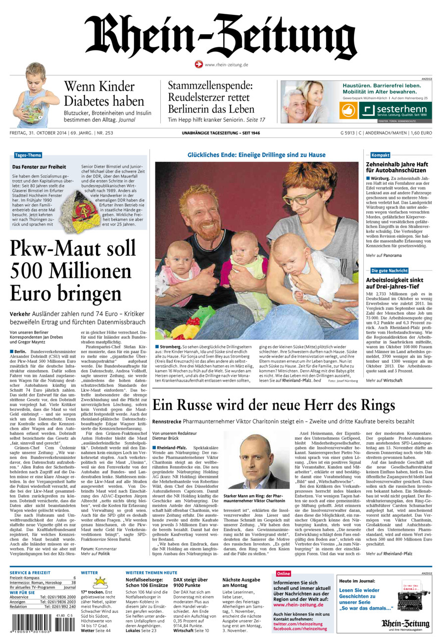 Rhein-Zeitung Andernach & Mayen vom Freitag, 31.10.2014