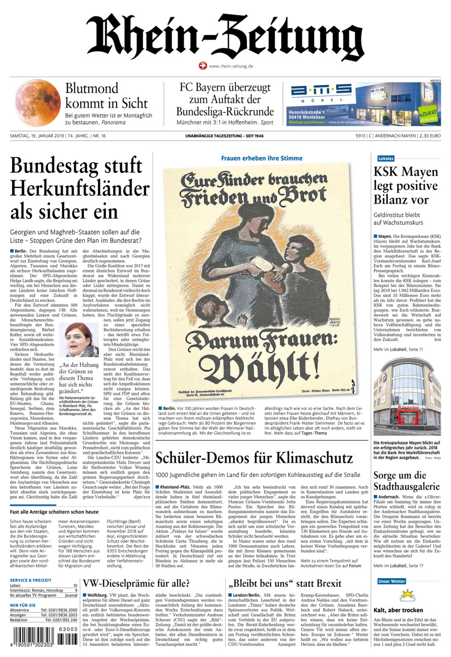 Rhein-Zeitung Andernach & Mayen vom Samstag, 19.01.2019