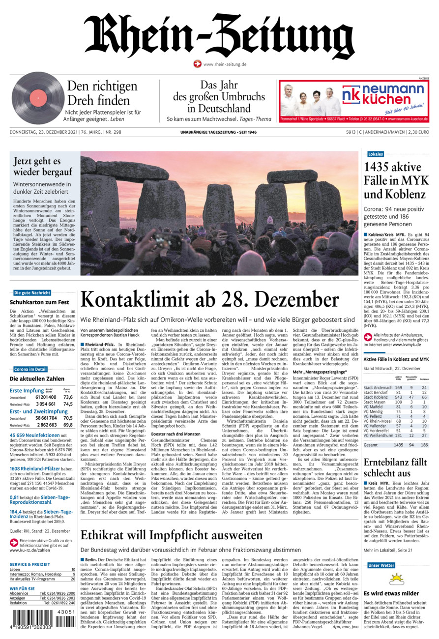 Rhein-Zeitung Andernach & Mayen vom Donnerstag, 23.12.2021