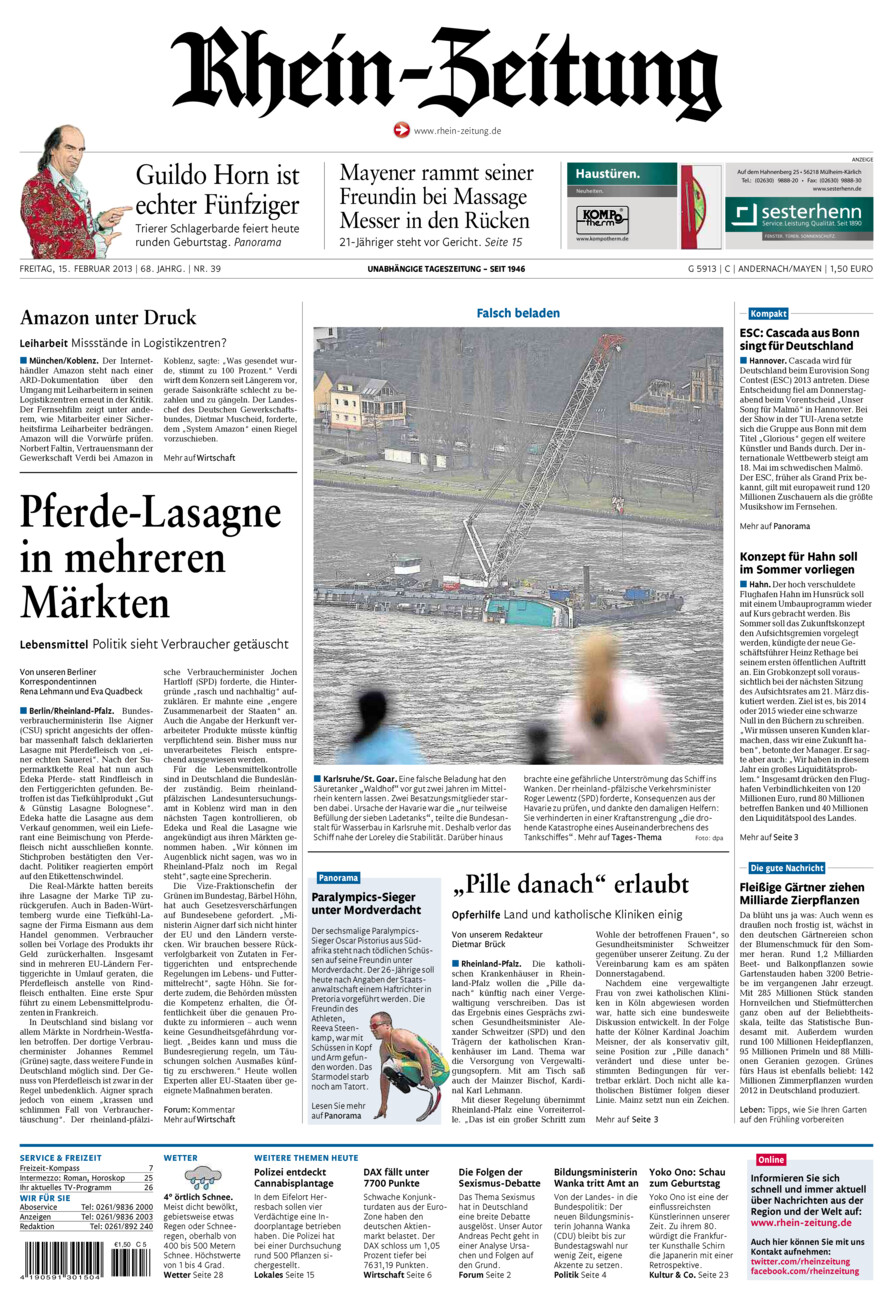 Rhein-Zeitung Andernach & Mayen vom Freitag, 15.02.2013