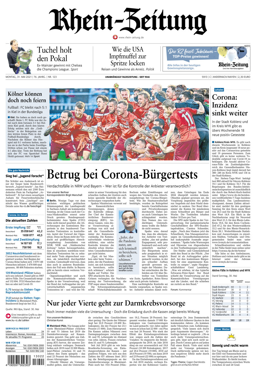 Rhein-Zeitung Andernach & Mayen vom Montag, 31.05.2021