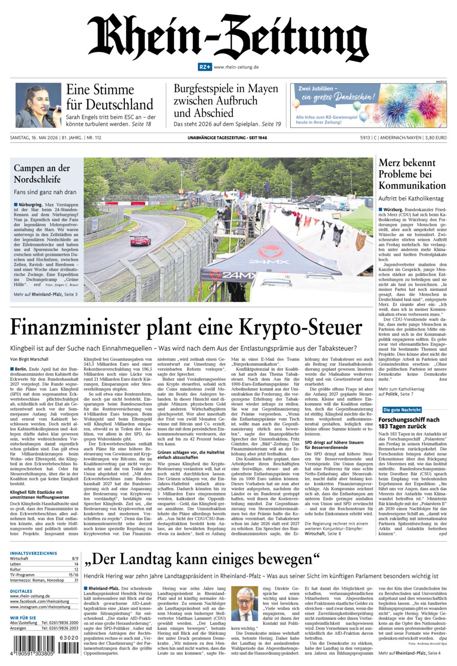 Rhein-Zeitung Andernach & Mayen vom Samstag, 16.05.2026