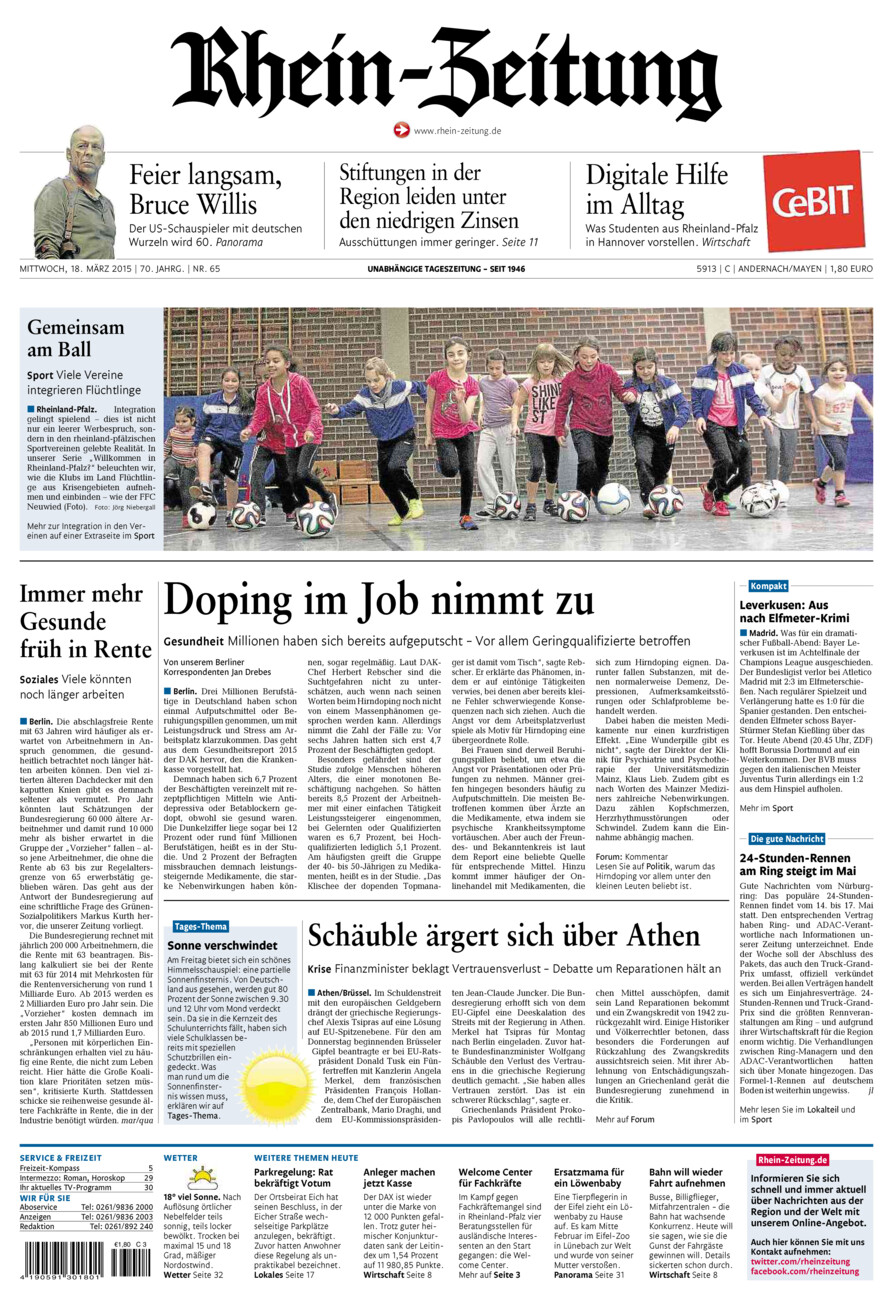 Rhein-Zeitung Andernach & Mayen vom Mittwoch, 18.03.2015