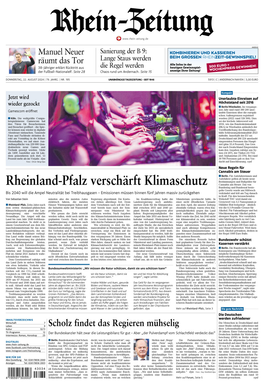 Rhein-Zeitung Andernach & Mayen vom Donnerstag, 22.08.2024