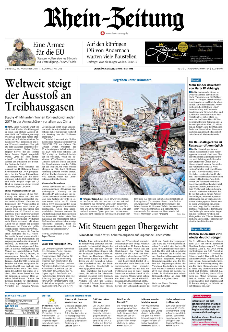 Rhein-Zeitung Andernach & Mayen vom Dienstag, 14.11.2017