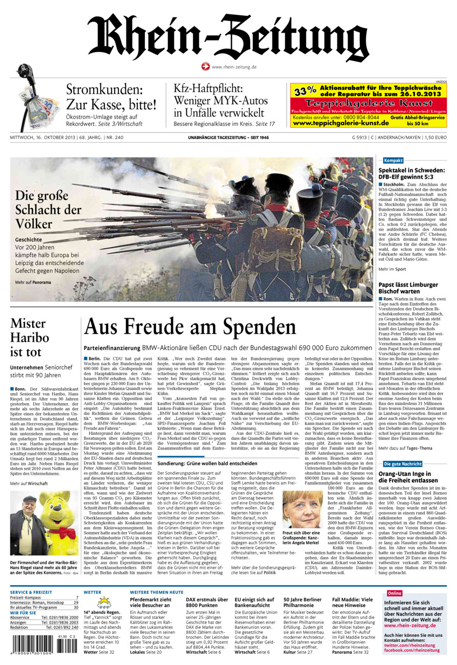 Rhein-Zeitung Andernach & Mayen vom Mittwoch, 16.10.2013