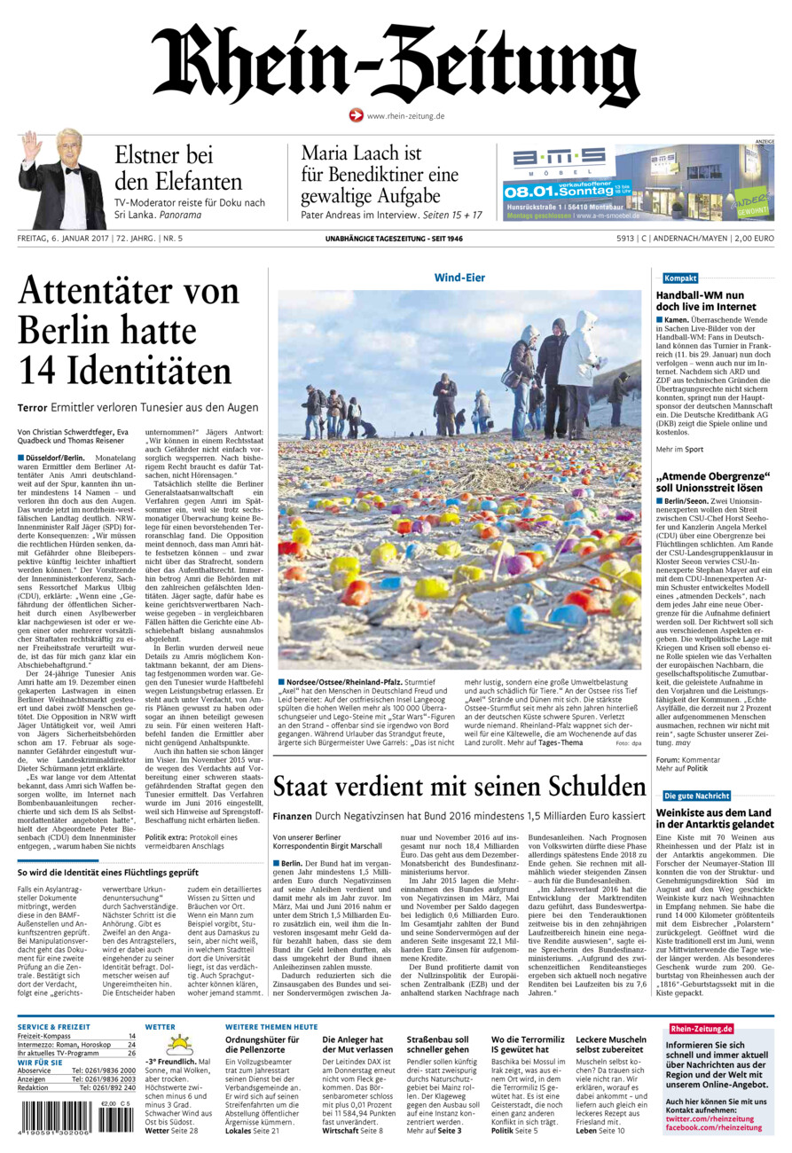Rhein-Zeitung Andernach & Mayen vom Freitag, 06.01.2017