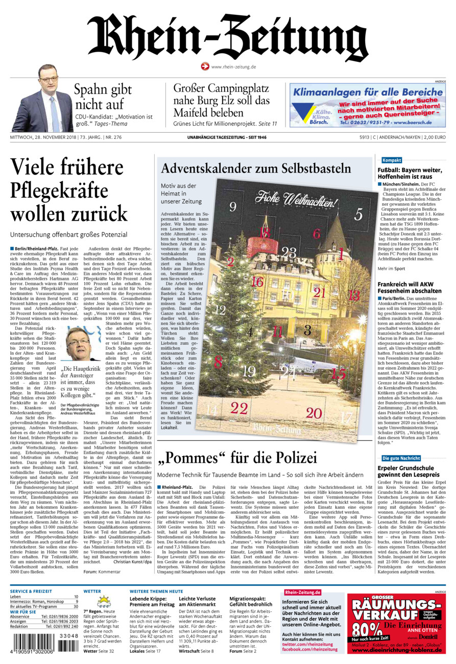 Rhein-Zeitung Andernach & Mayen vom Mittwoch, 28.11.2018
