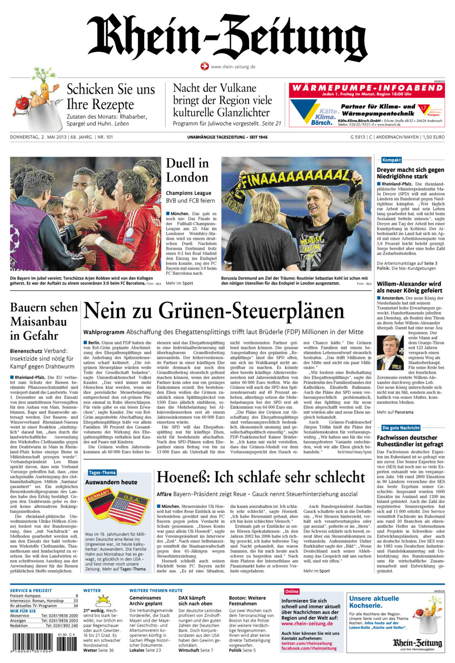 Rhein-Zeitung Andernach & Mayen vom Donnerstag, 02.05.2013