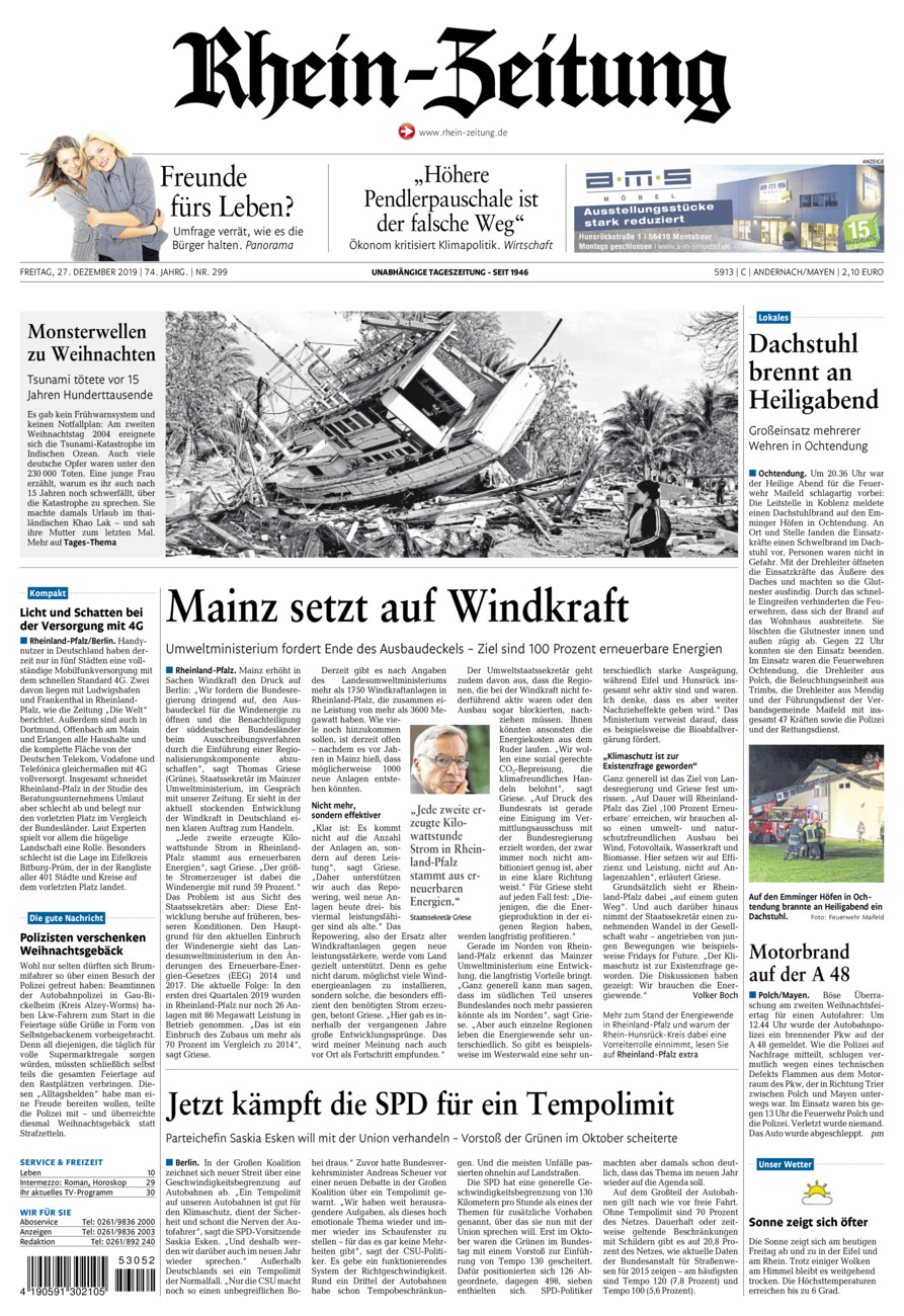 Rhein-Zeitung Andernach & Mayen vom Freitag, 27.12.2019