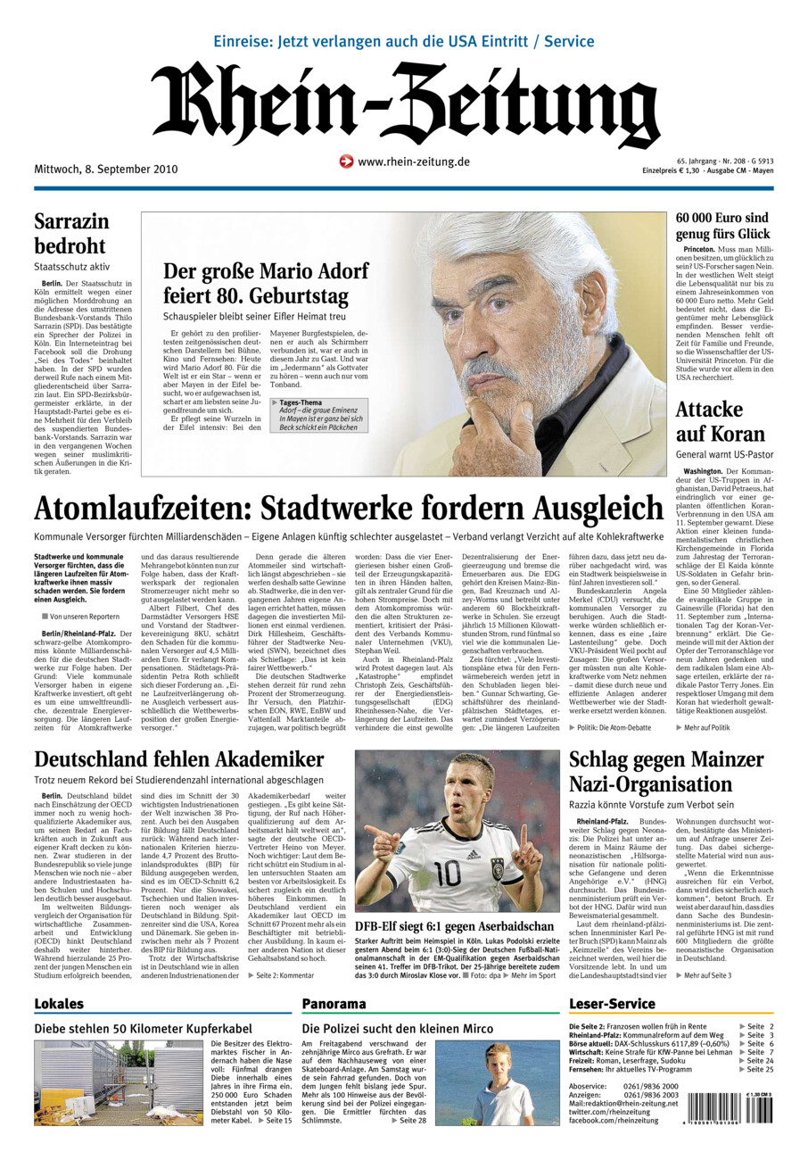 Rhein-Zeitung Andernach & Mayen vom Mittwoch, 08.09.2010