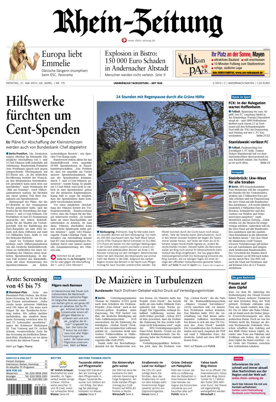Rhein-Zeitung Andernach & Mayen vom Dienstag, 21.05.2013