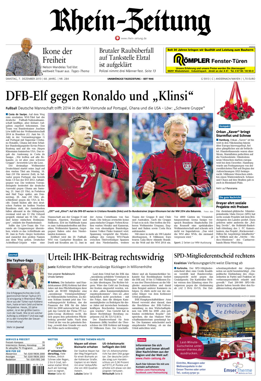 Rhein-Zeitung Andernach & Mayen vom Samstag, 07.12.2013