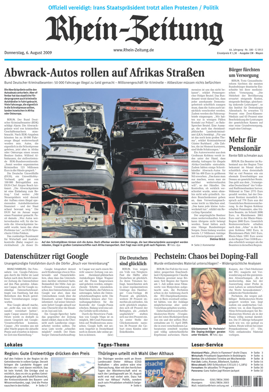Rhein-Zeitung Andernach & Mayen vom Donnerstag, 06.08.2009