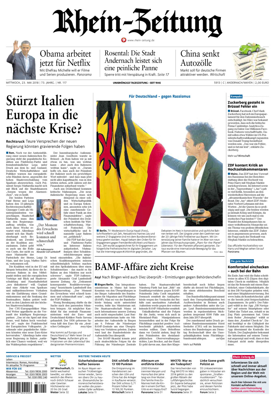 Rhein-Zeitung Andernach & Mayen vom Mittwoch, 23.05.2018