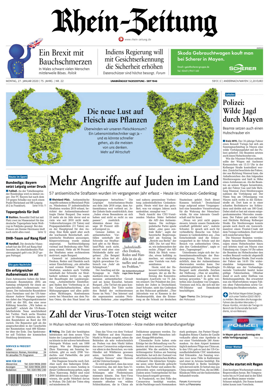 Rhein-Zeitung Andernach & Mayen vom Montag, 27.01.2020