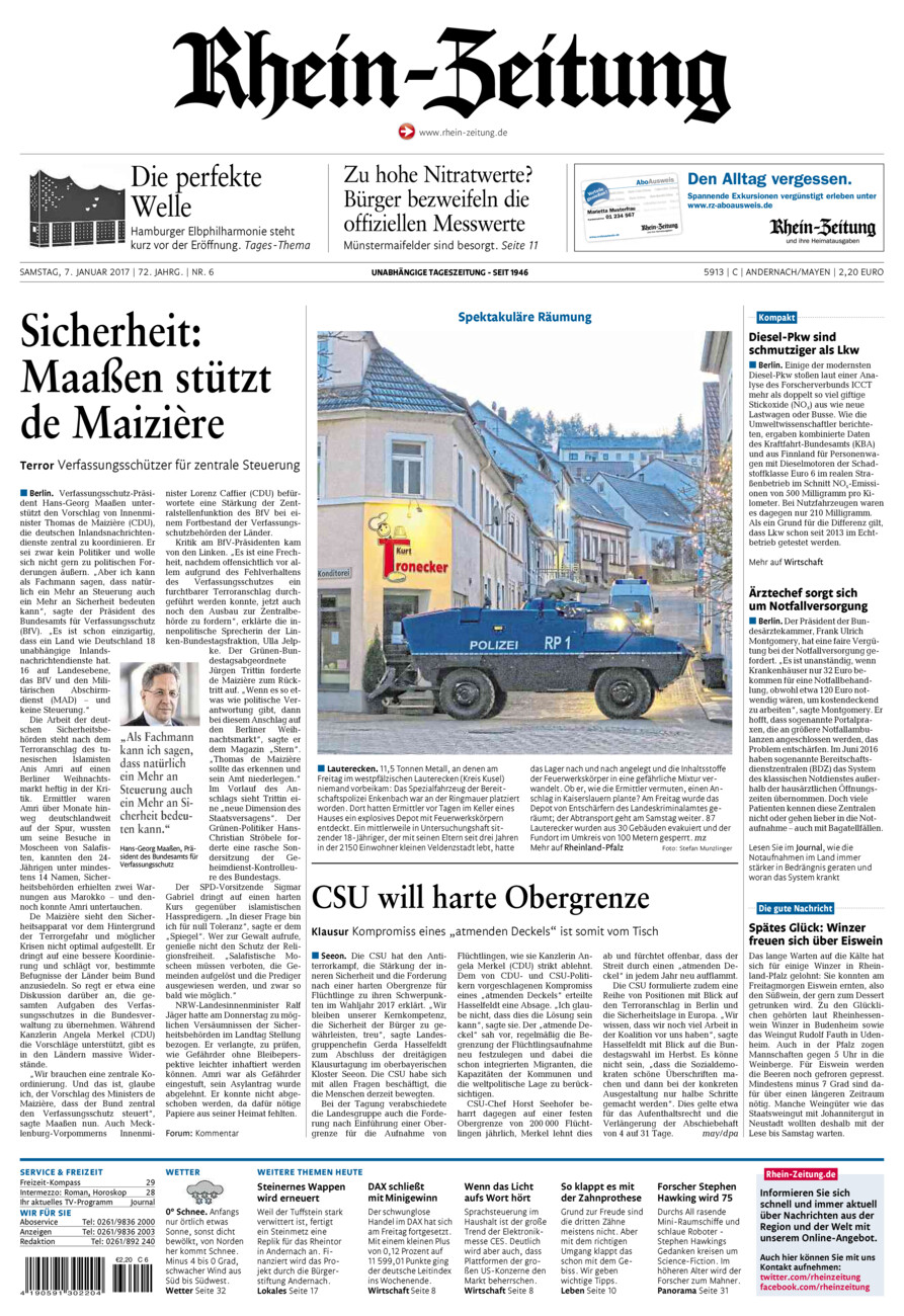 Rhein-Zeitung Andernach & Mayen vom Samstag, 07.01.2017