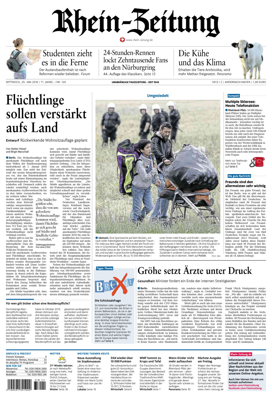 Rhein-Zeitung Andernach & Mayen vom Mittwoch, 25.05.2016