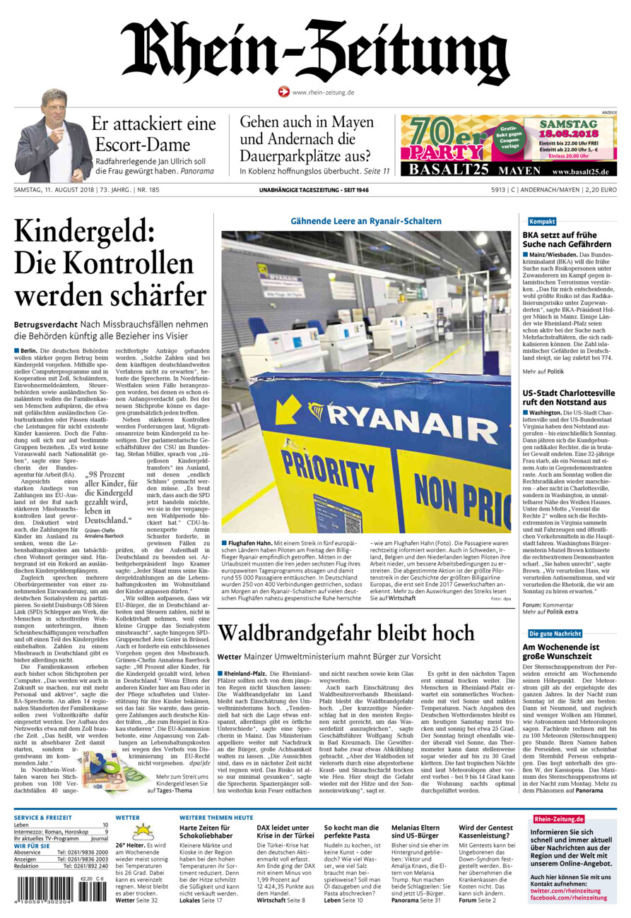 Rhein-Zeitung Andernach & Mayen vom Samstag, 11.08.2018