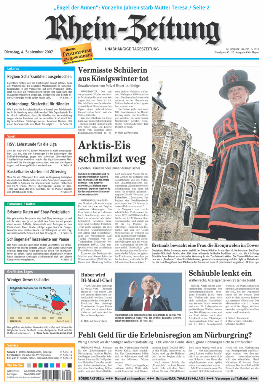 Rhein-Zeitung Andernach & Mayen vom Dienstag, 04.09.2007