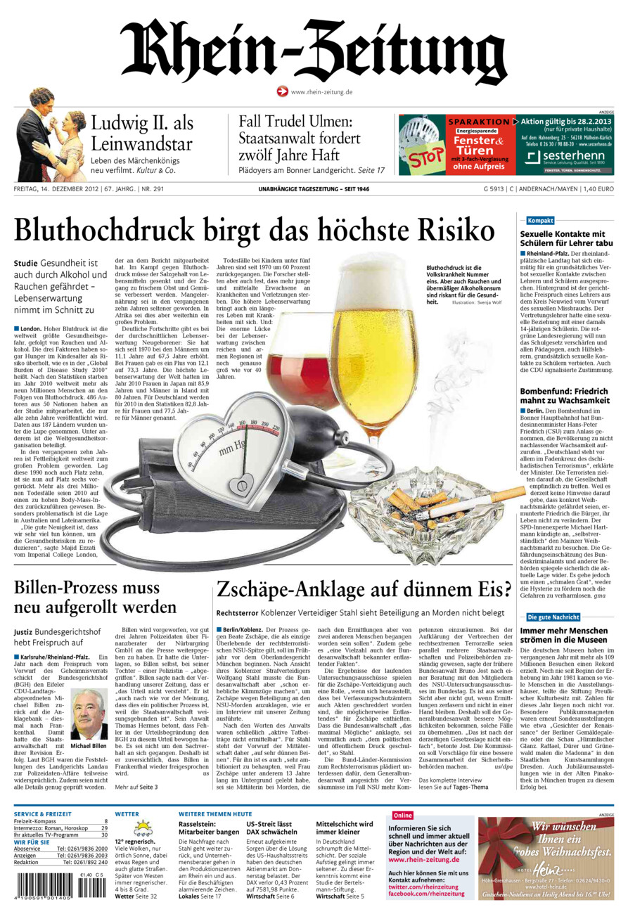 Rhein-Zeitung Andernach & Mayen vom Freitag, 14.12.2012