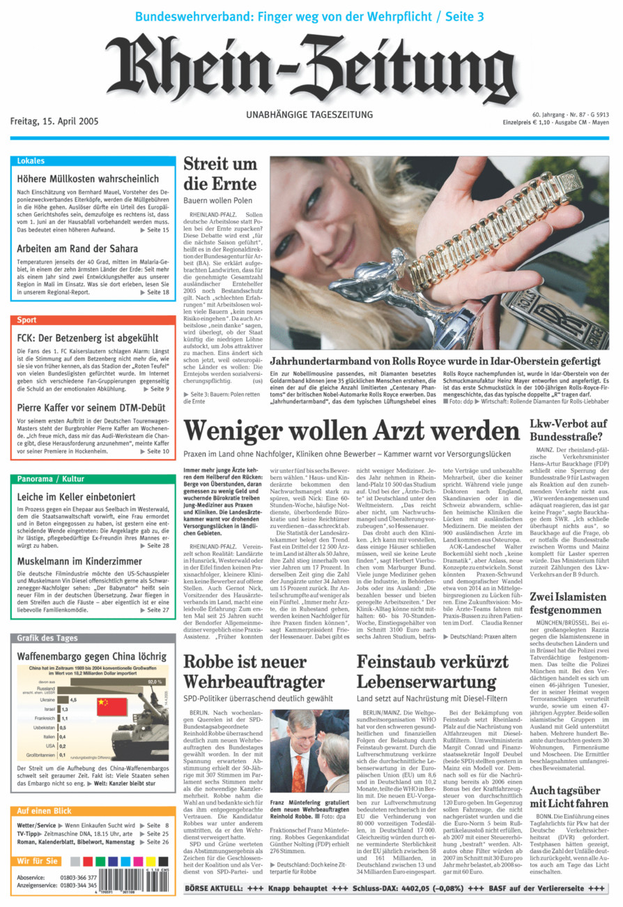 Rhein-Zeitung Andernach & Mayen vom Freitag, 15.04.2005