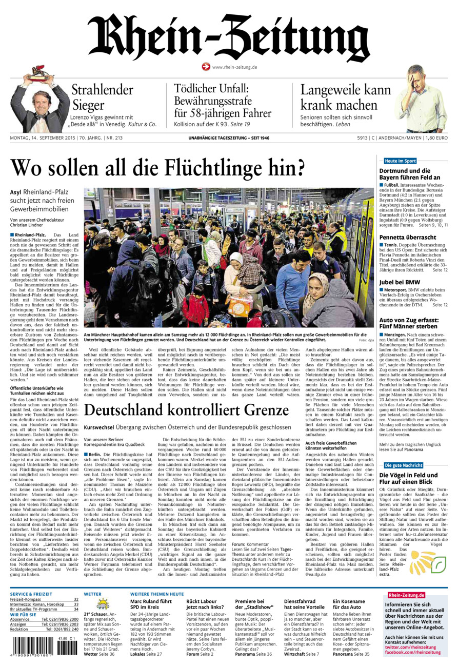Rhein-Zeitung Andernach & Mayen vom Montag, 14.09.2015
