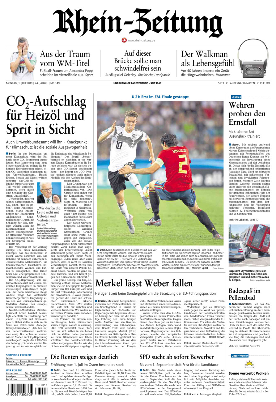 Rhein-Zeitung Andernach & Mayen vom Montag, 01.07.2019