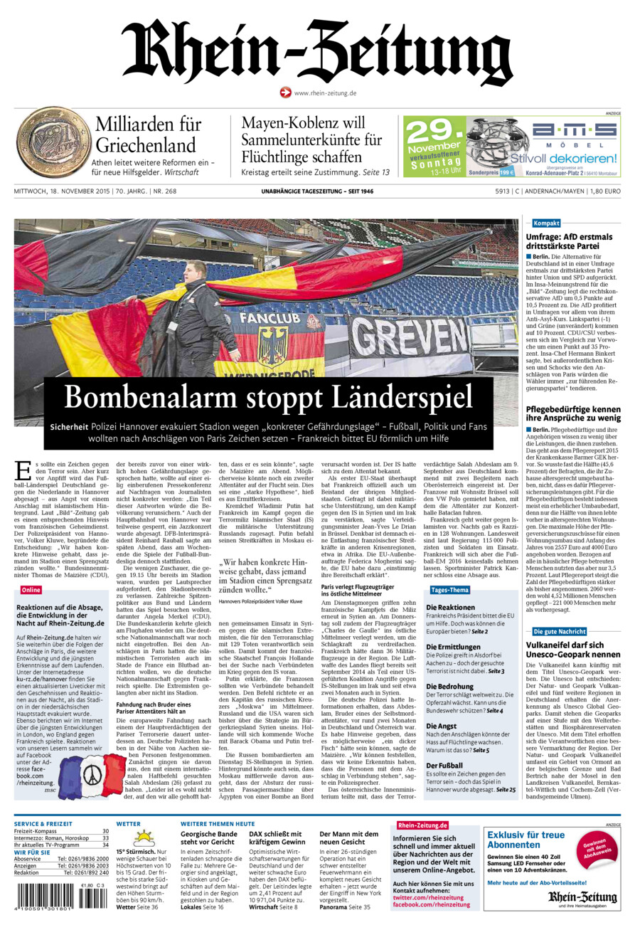 Rhein-Zeitung Andernach & Mayen vom Mittwoch, 18.11.2015