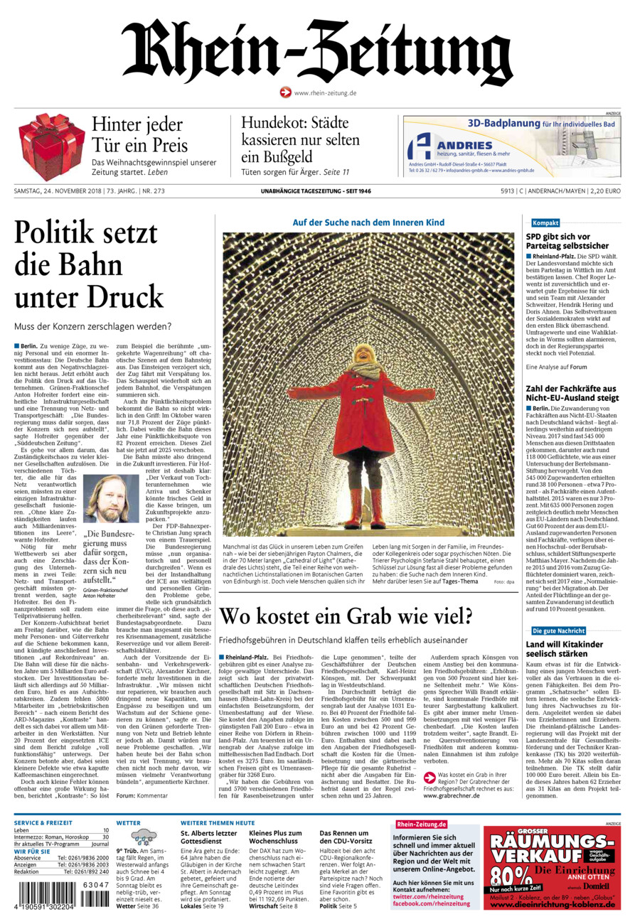 Rhein-Zeitung Andernach & Mayen vom Samstag, 24.11.2018