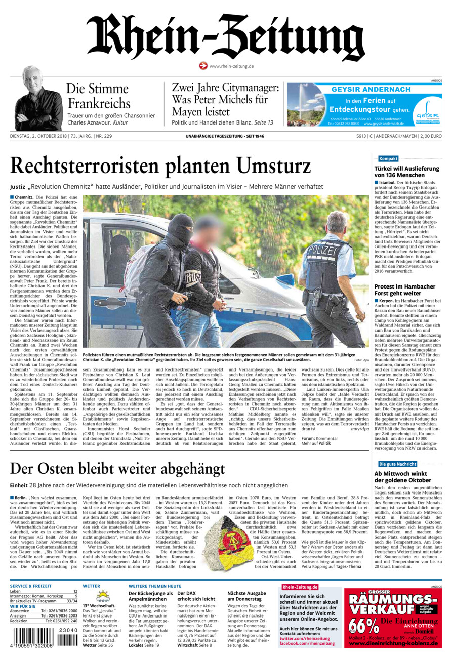 Rhein-Zeitung Andernach & Mayen vom Dienstag, 02.10.2018