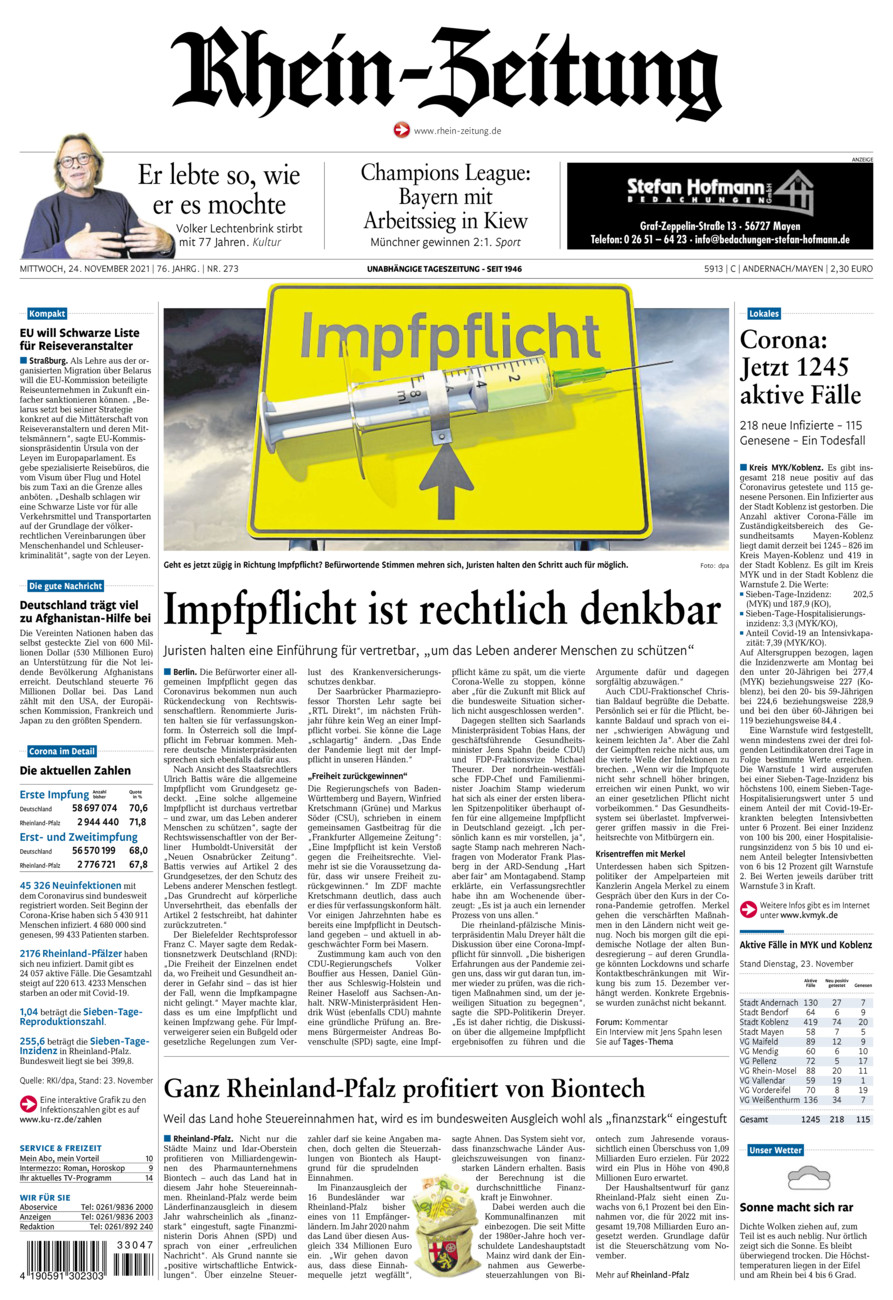Rhein-Zeitung Andernach & Mayen vom Mittwoch, 24.11.2021