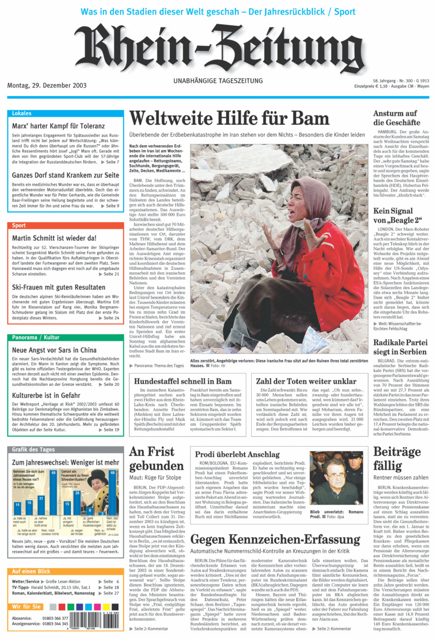 Rhein-Zeitung Andernach & Mayen vom Montag, 29.12.2003