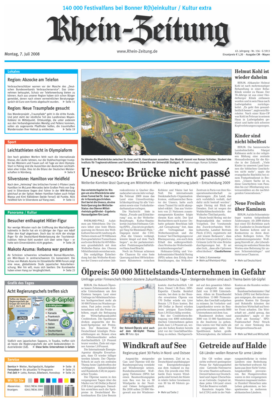 Rhein-Zeitung Andernach & Mayen vom Montag, 07.07.2008