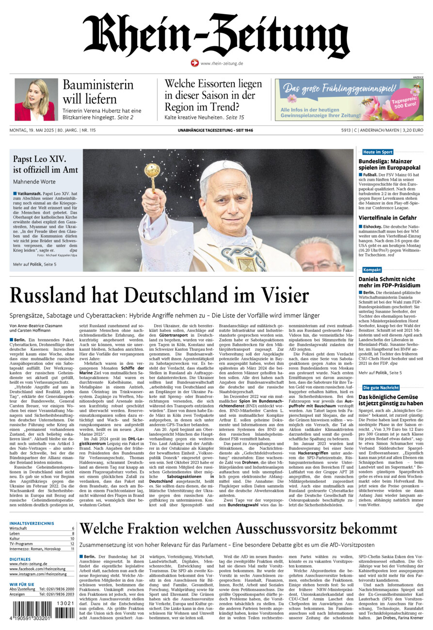 Rhein-Zeitung Andernach & Mayen vom Montag, 19.05.2025