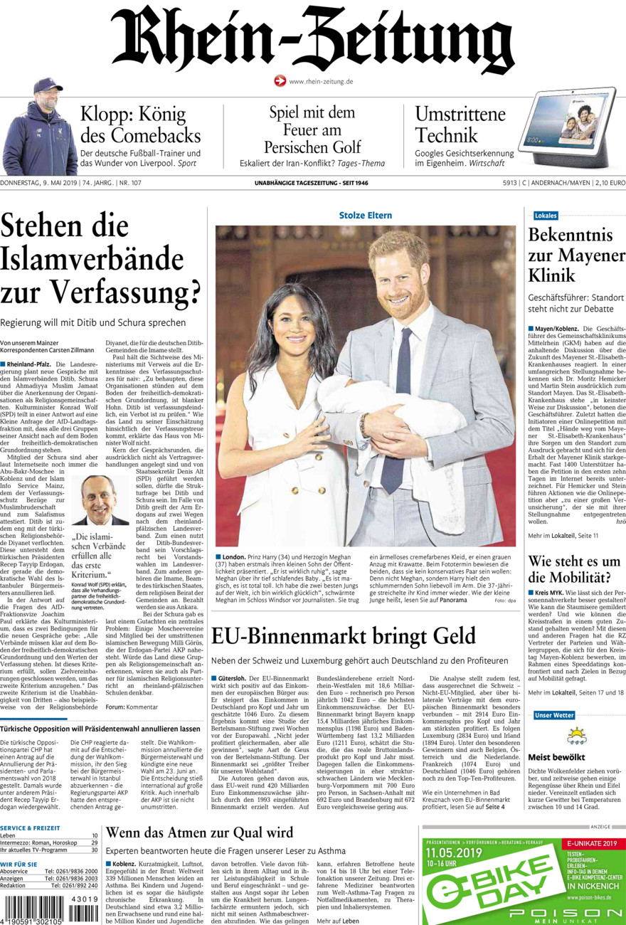 Rhein-Zeitung Andernach & Mayen vom Donnerstag, 09.05.2019