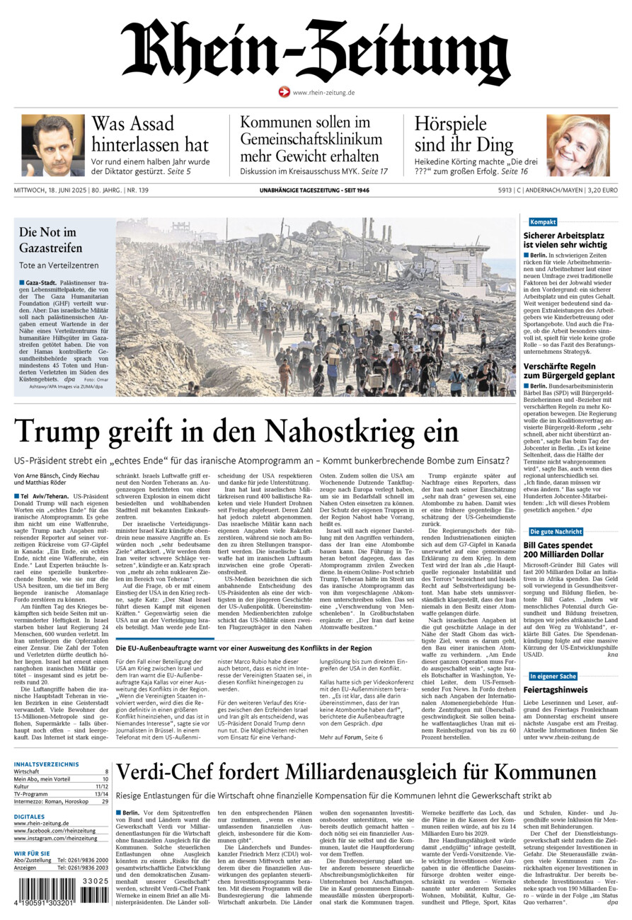 Rhein-Zeitung Andernach & Mayen vom Mittwoch, 18.06.2025
