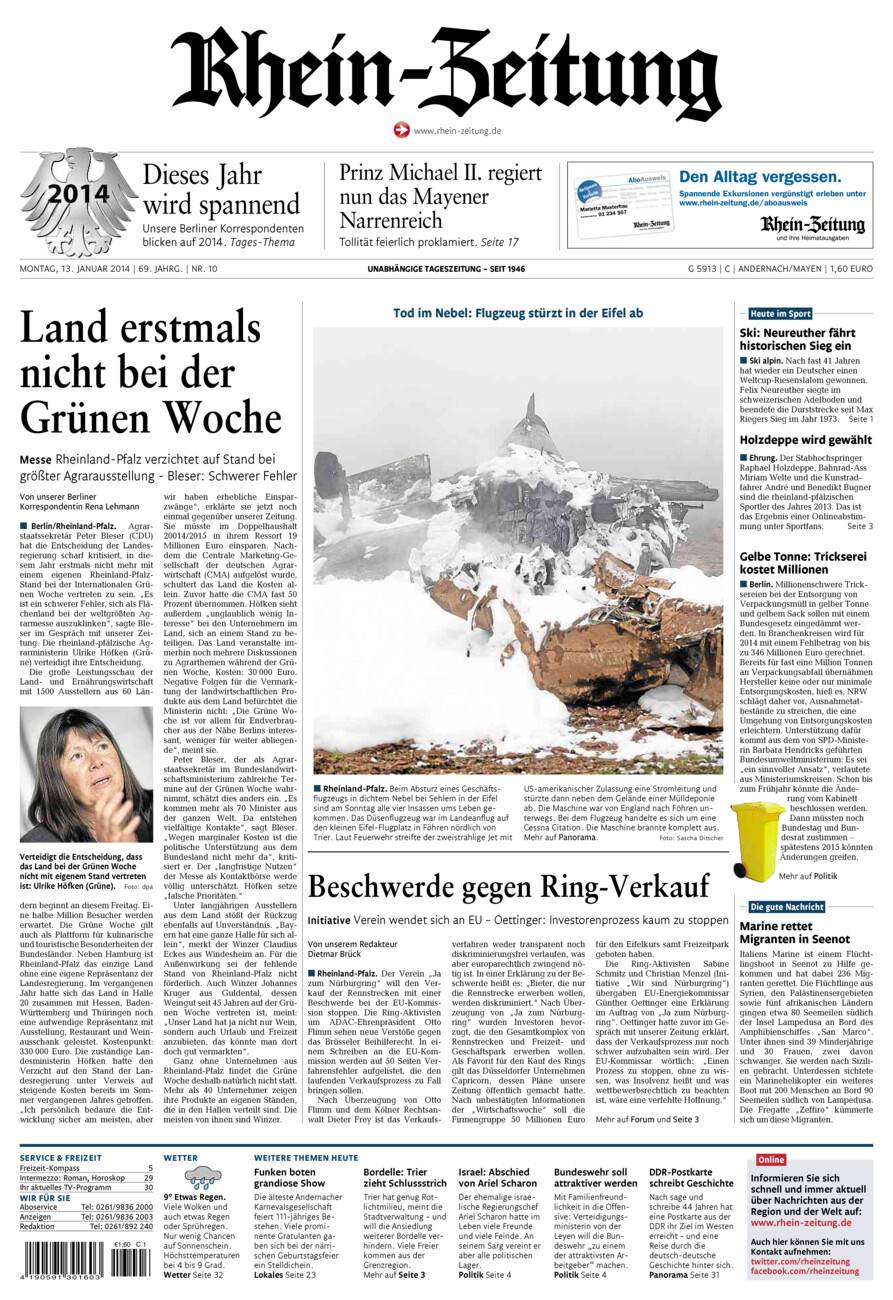 Rhein-Zeitung Andernach & Mayen vom Montag, 13.01.2014