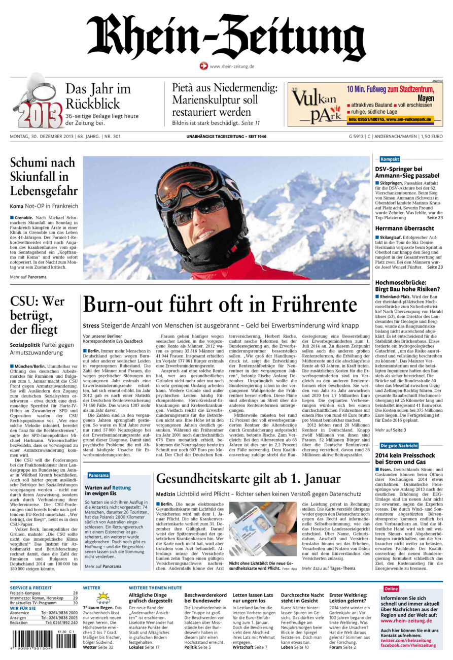 Rhein-Zeitung Andernach & Mayen vom Montag, 30.12.2013